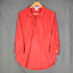Gretchen Scott Pop Over 3/4 Sleeve Top Faux Suede Burnt Red Collared Size XL